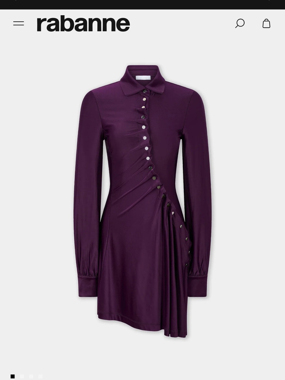 Paco Rabanne Deep Plum Long-Sleeve Asymmetric Button Dress